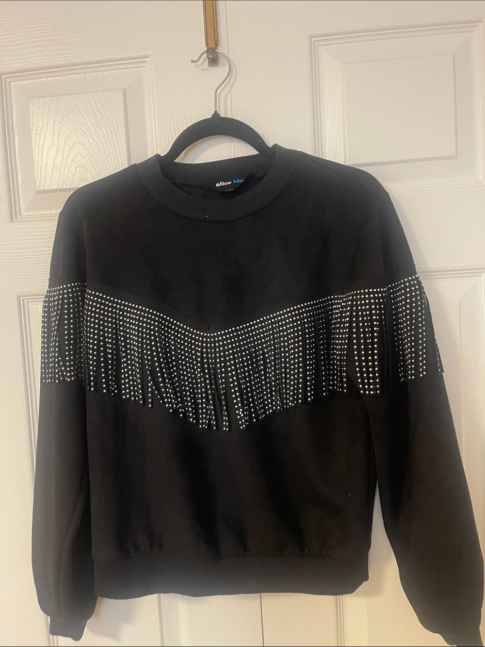 Alice Blue Black Sweatshirt with Silver Stud Fringe